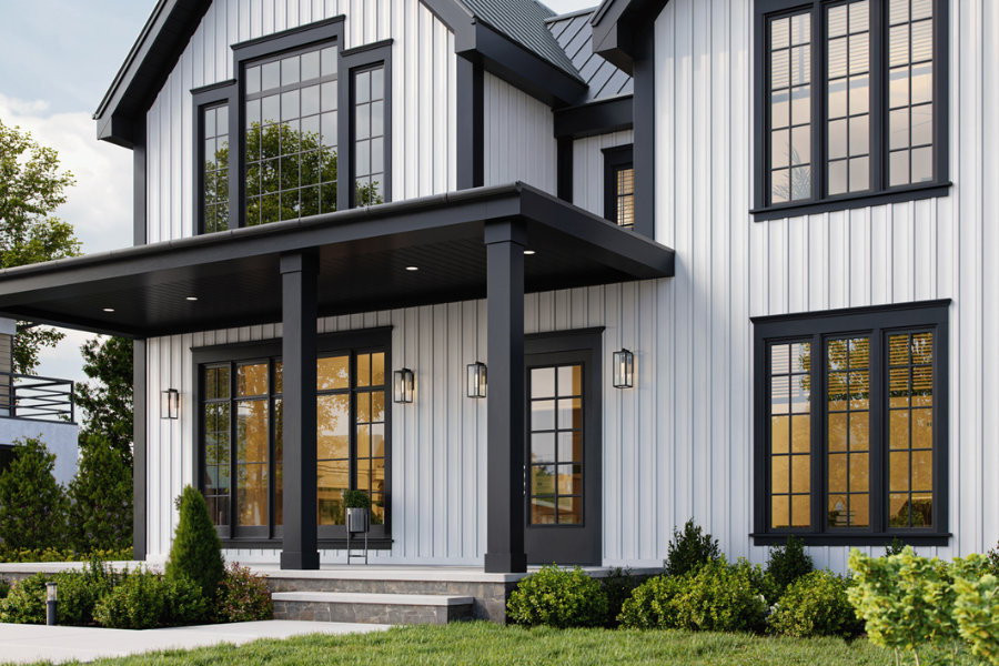 A house with board and batten siding